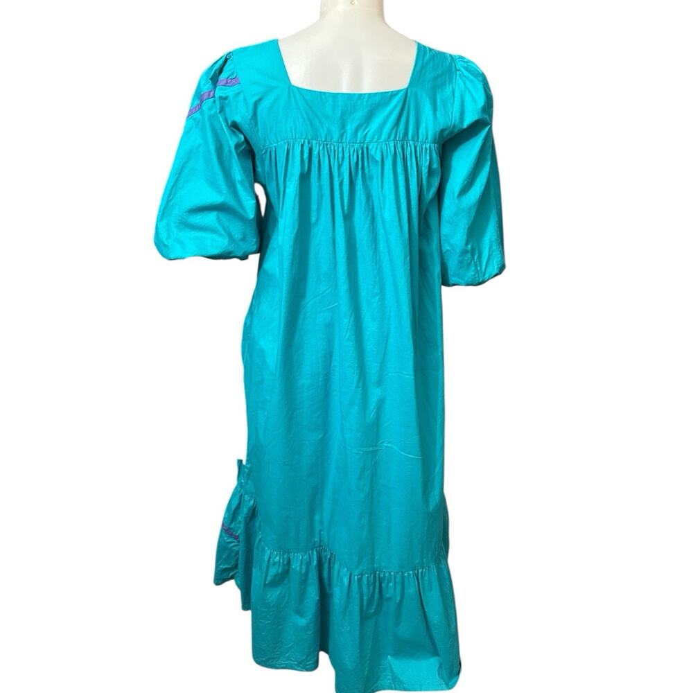 Vintage 70s Ramona Rule Dress, Giraffe Graphic Flowers One Size Teal - Picture 4 of 8